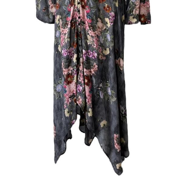 Feathers by Tolani Maxi Dress Sz M Clara Garden Floral Cement Gray Boho - Picture 5 of 15